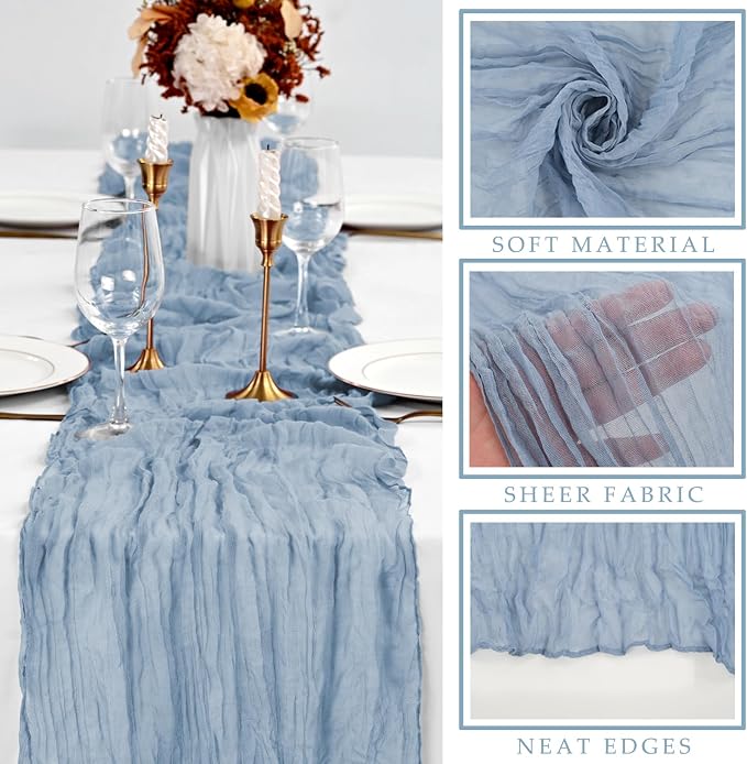 12 Pcs Dusty Blue Cheesecloth Table Runner 10FT Runner - Image 2