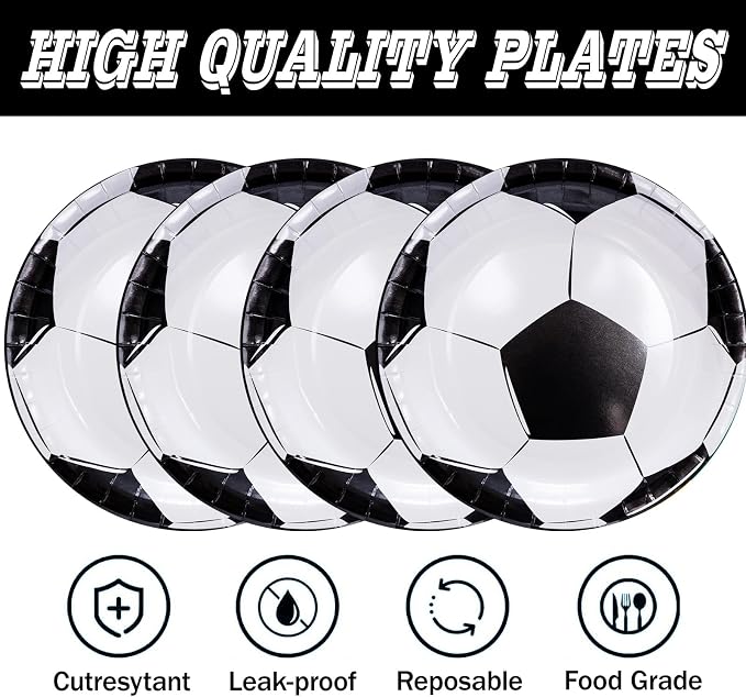 40 Pcs Soccer Plates and Napkins Party Supplies, 9-inch Disposable Soccer - Image 7