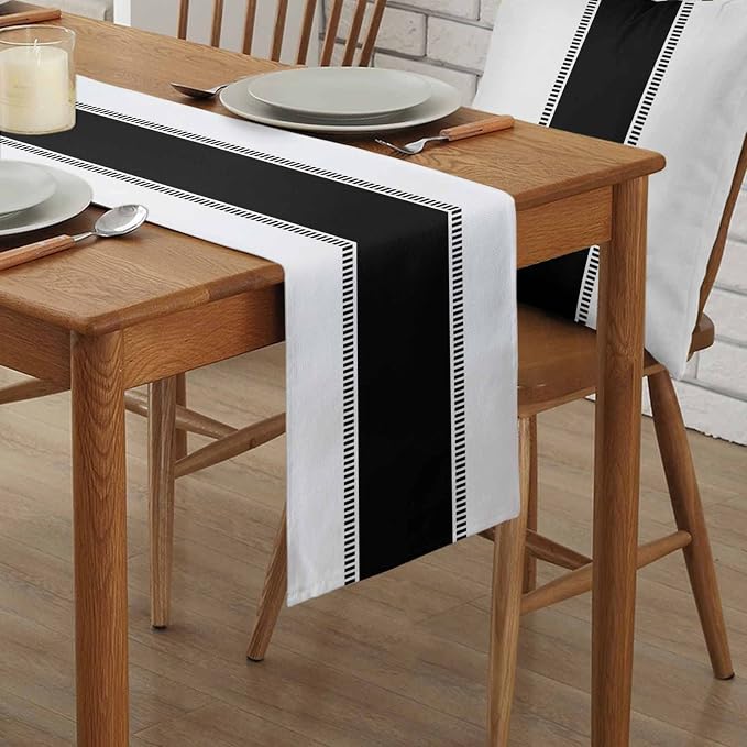 Black and White Stripes Table Runners, Farmhouse Table Runner Dresser Scarves - Image 2