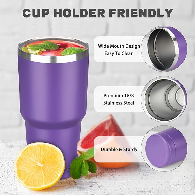 30 oz Tumbler with Lids and Straws, Stainless Steel Insulated Coffee Tumbler - Image 3