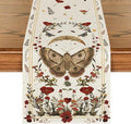 Artoid Mode Beige Poppy Moth Mushroom Moon Fall Table Runner, Seasonal Autumn by ArtoidMode