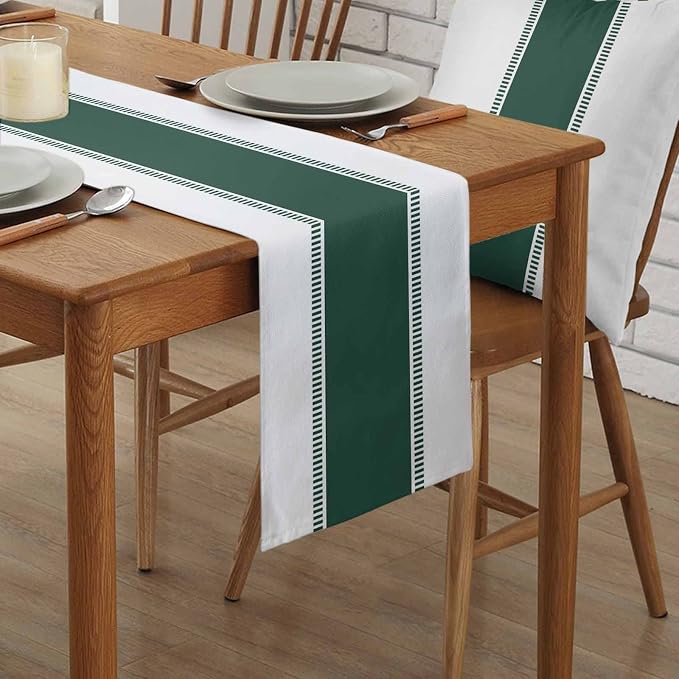 Green Table Runners 36 inches Long, Modern Stripes Table Runner Dresser Scarves - Image 2