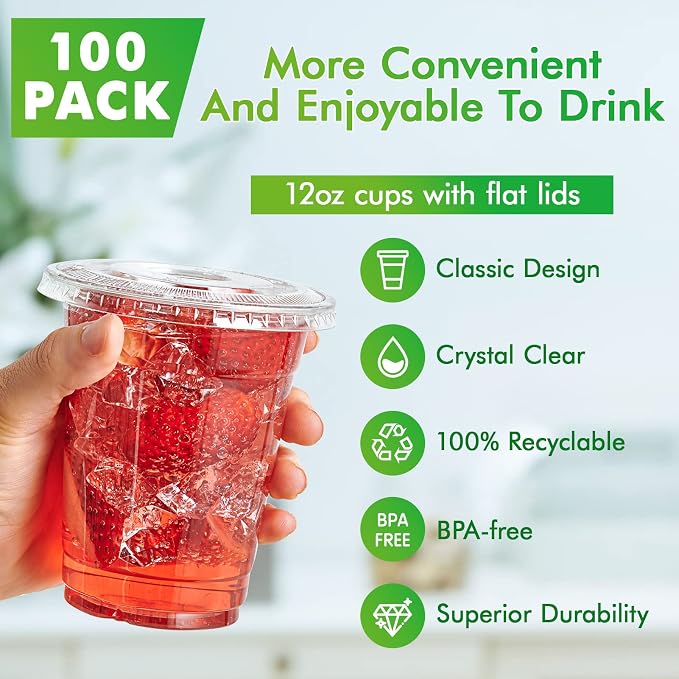 Lilymicky 100 Sets 12 oz Clear Plastic Cups - Image 2