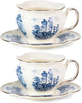 KAMMAK Tea Cups and Saucers Set of 2, 8 oz Porcelain Coffee Cups, SY001 | by KAMMAK