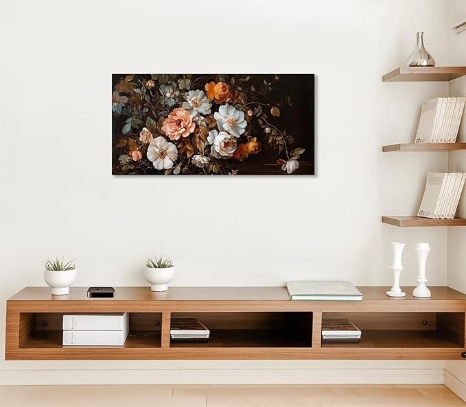 ADJUVANT Wall Art Vintage Floral Bouquet 60" L x 30" W, Old Fashioned Flowers Canvas Painting Romantic Artwork Classic Blooms Prints Botanic Wall Decor for Living Room Bedroom Dining Room Home Office