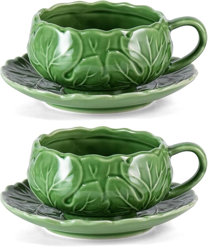 KAMMAK Tea Cups and Saucers Set of 2, 10 oz Porcelain Coffee Cups, SY008 | by KAMMAK