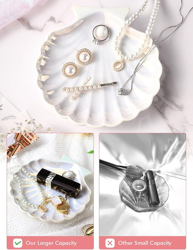 AISBUGUR Shell Ring Holder Dish, Shell Jewelry Tray, Trinket Dish, Cute Decorations for Coastal Home Decor, Bathroom Decor, 5.5", White