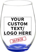 DISCOUNT PROMOS 50 ARC Stemless Wine Glasses Set, 21 oz. - Customizable Text, Logo - Chardonnay, Cabernet, Merlot, Sauvignon - Blue