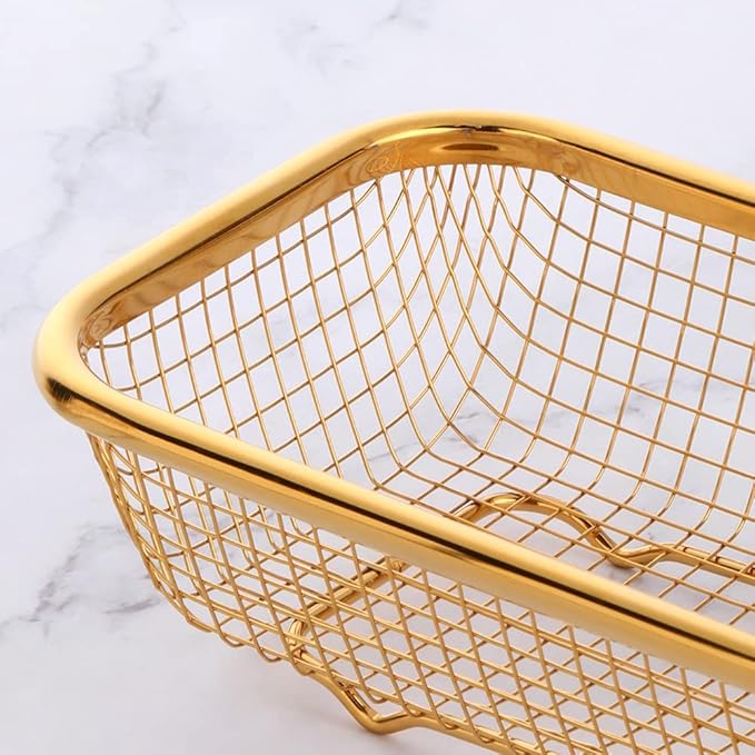 Kitchen Drawer Organizer, Stainless Steel Storage Container Metal Cabinet Storage Basket for Holding Silverware Kitchen Utensil, Pack of 2, Blue