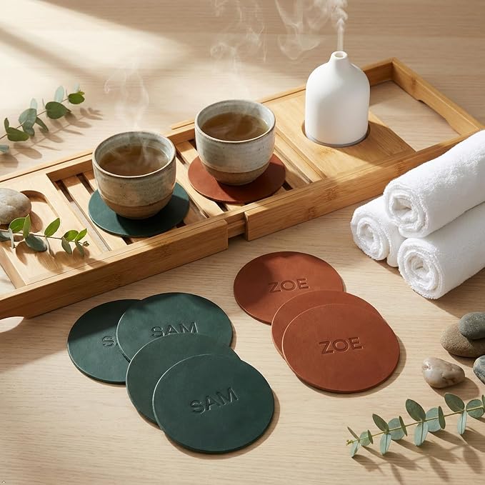Northwind Personalized Full Grain Leather Coasters Set of 4 | Made in USA - Image 7
