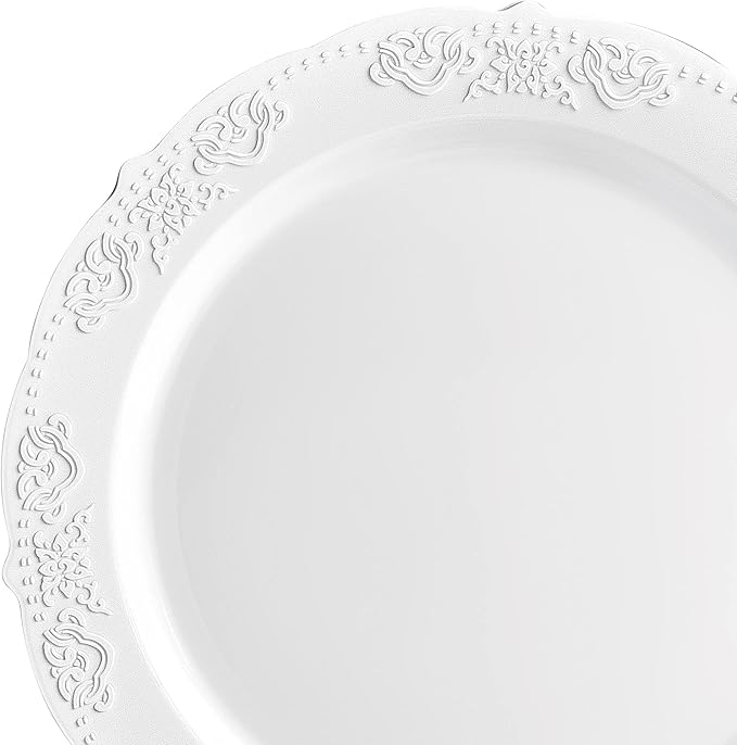 " OCCASIONS " 240 Plates Pack,(120 Guests) Vintage Wedding Party Disposable Plastic Plates Set-120x10.25'' Dinner +120x7.5'' Salad/Dessert Plate (Portofino Plain White)