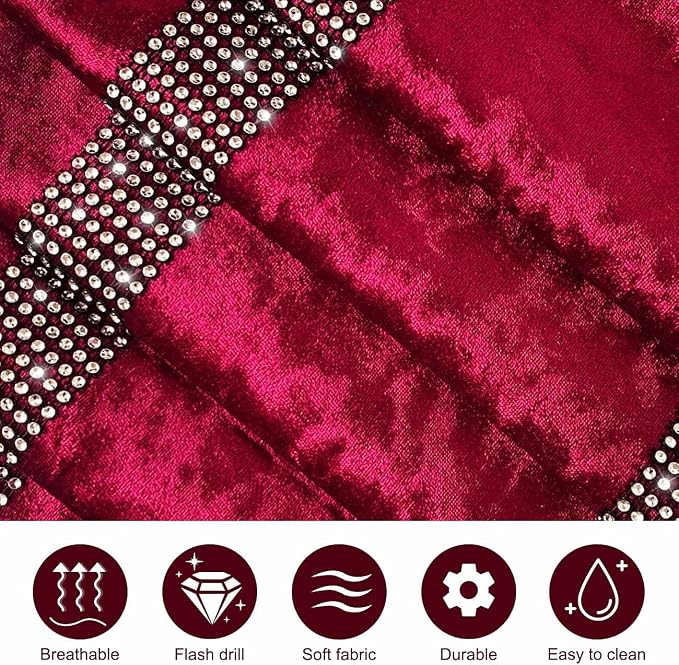 Glam Burgundy Table Runner, Bling Sequin Rhinestone, Ombre Velvet, Double-Layer - Image 5