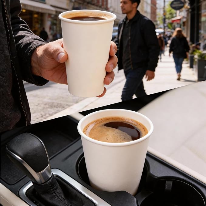 MOUMOULIFE Disposable Paper Coffee Cups 16 oz 300 Count, Leak-Proof White - Image 6
