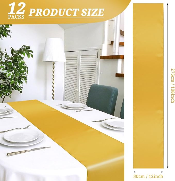12 Pack Gold Satin Table Runner 12 x 108 Inch Long Premium Table Runners - Image 2
