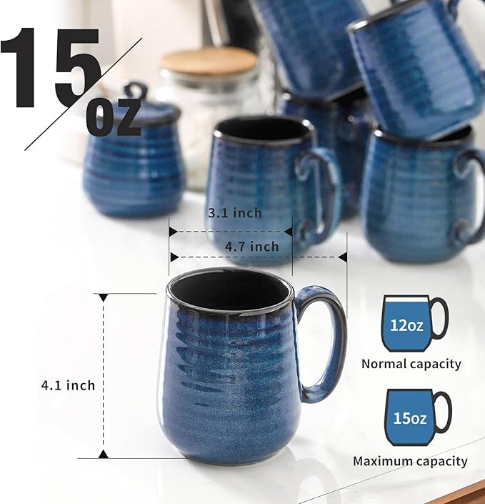 HASENSE Coffee Mugs, 12 Ounce Ceramic Coffee Mug Set of 6, Reactive Glaze Tea - Image 3