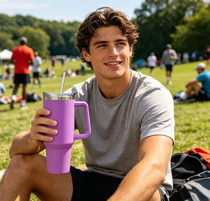 SYACOT 40 oz Tumbler with Handle and Straw Stainless Steel Insulated Tumbler - Image 6