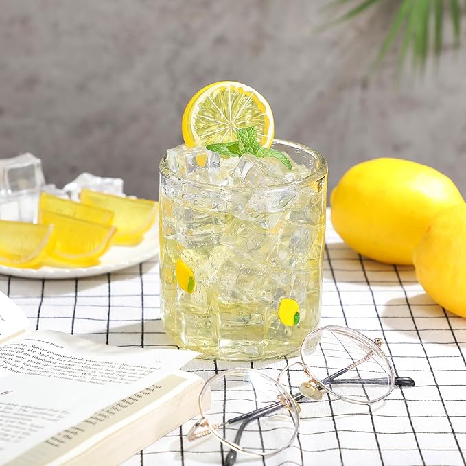 Icon Juice Glasses, 14oz Stemless Wine Drinking Juice Glass Cup for Valentine Party Supplies Gift(1 Pcs,Lemon)