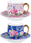 KAMMAK Tea Cup and Saucer, Ceramic Coffee Cups, 7.1 oz, Afternoon Tea and by KAMMAK