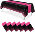 6Pcs Black Hot Pink Tablecloth Party Decorations, Plastic Black Table Cloth by MASHAN