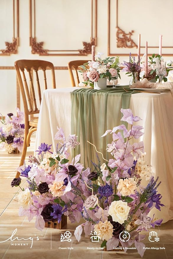 Ling's Moment 14Ft Sage Green Table Runner, Wedding Chiffon Table Runners | - Image 3