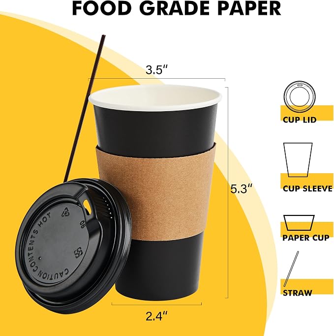 RACETOP 16 oz 50 Pack Black Disposable Coffee Cups - Image 2