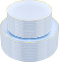 PULOTE 100PCS Blue Plastic Plates - Disposable Light Blue Include 50 Dinner & 50 Dessert/Salad Plates for Party, Wedding & Easter