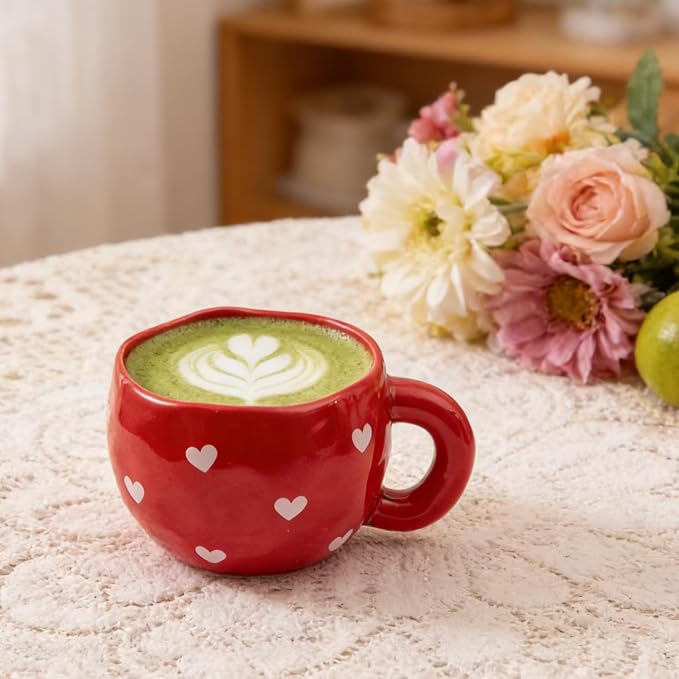 4pcs Ceramic Hearts Mugs Set, 9.4OZ Cute Love Coffee Cup Set, Dishwasher Safe - Image 2