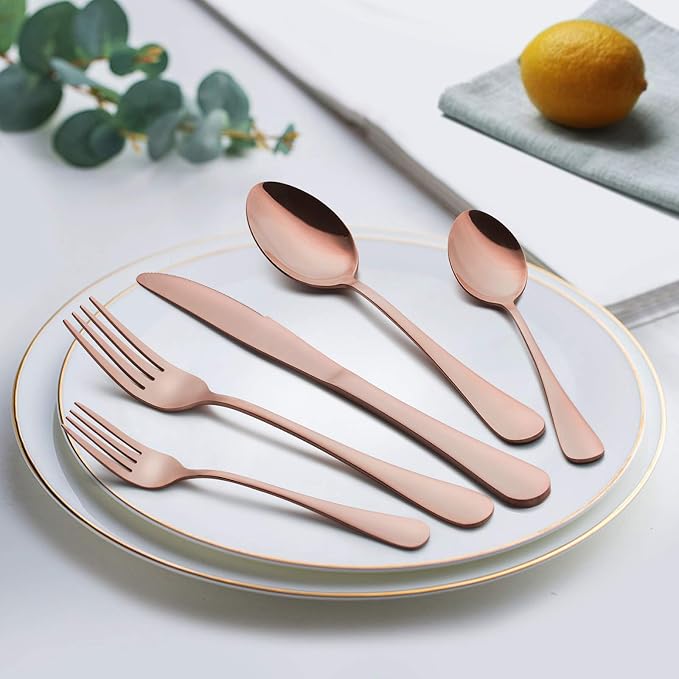 LIANYU Copper Silverware Flatware Set, 60 Piece Cutlery Set - Image 2