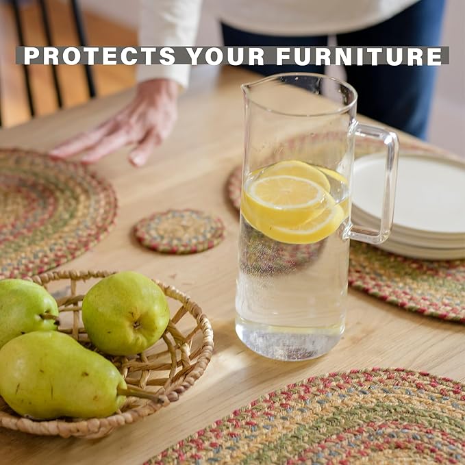 Homespice Azalea Jute Braided Oval Placemats, Warm Country Primitive Decor, Set of 6, 13x19 Multicolor Table Mats - Vibrant Colors, Durable, Easy to Clean and Protects Furniture