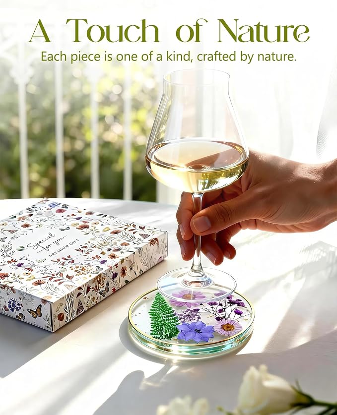 Oqplog Resin Drink Coaster for Desk Coffee Table-Purple Cute Dried Flowers Cup - Image 3