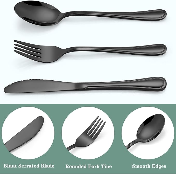 LIANYU 12-Piece Black Kids Silverware Set, Stainless Steel Toddler Utensils - Image 6