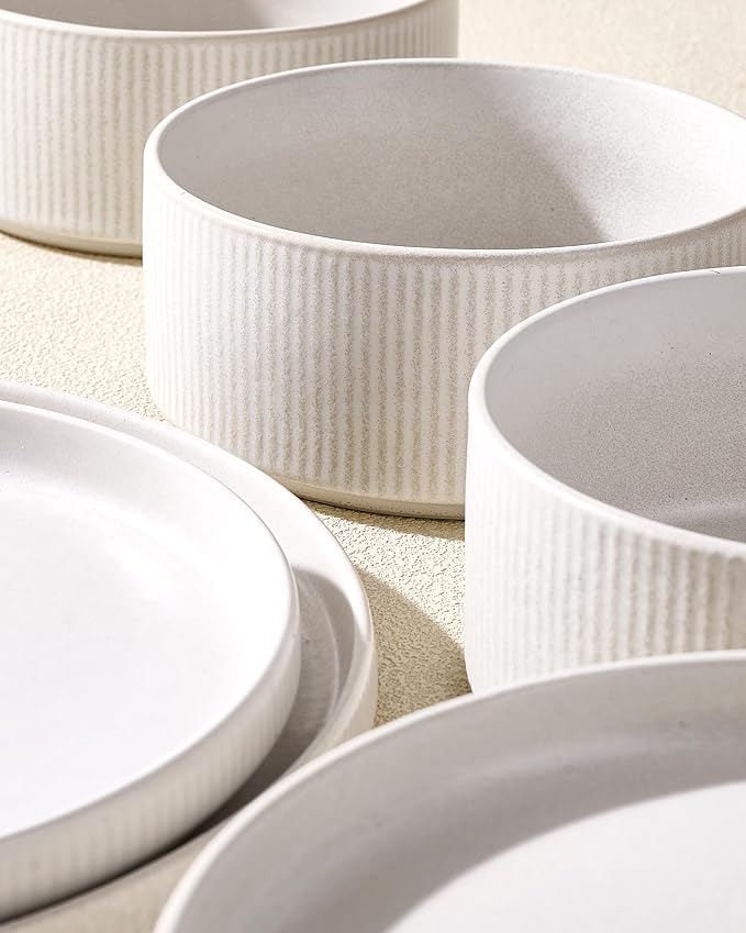 Ceramic Dinnerware Set for 4, 8-Piece Flat Dinner Plates and Salad Plates | - Image 5