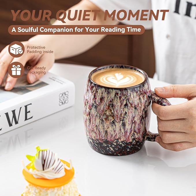 Unique Reactive Glaze Ceramic Coffee Mug - 14 oz Large Coffee Cup - Image 4
