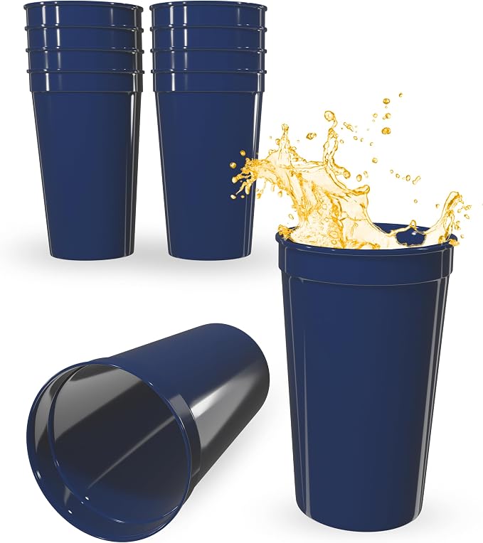 PartyPrints 10 Pack 22 oz Navy Blue Reusable Blank Plastic Cups, Colored by PartyPrints