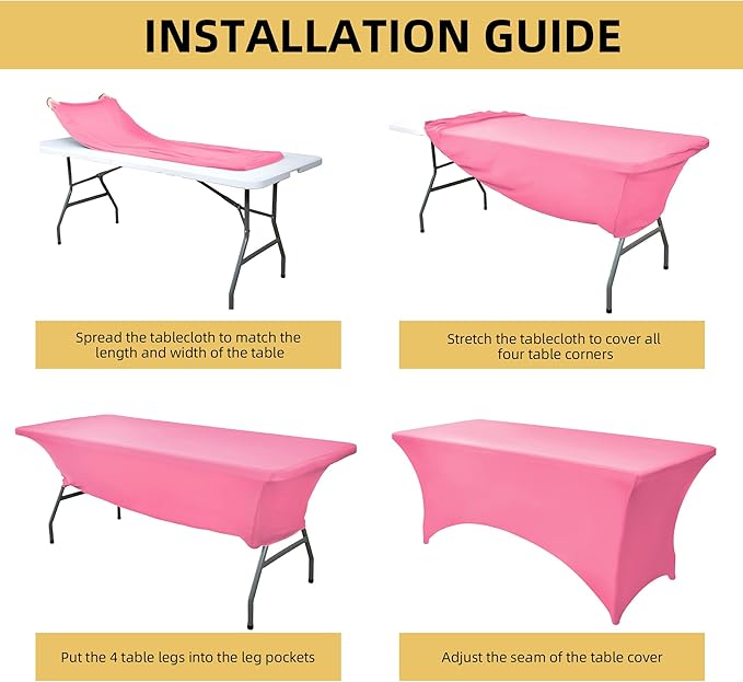 6-Pack 6ft Spandex Table Covers for Rectangle Standard Folding Tables - Wrinkle Resistant Stretch Tablecloths - Ultimate Fitted Table Protector for Parties, Trade Shows, Wedding