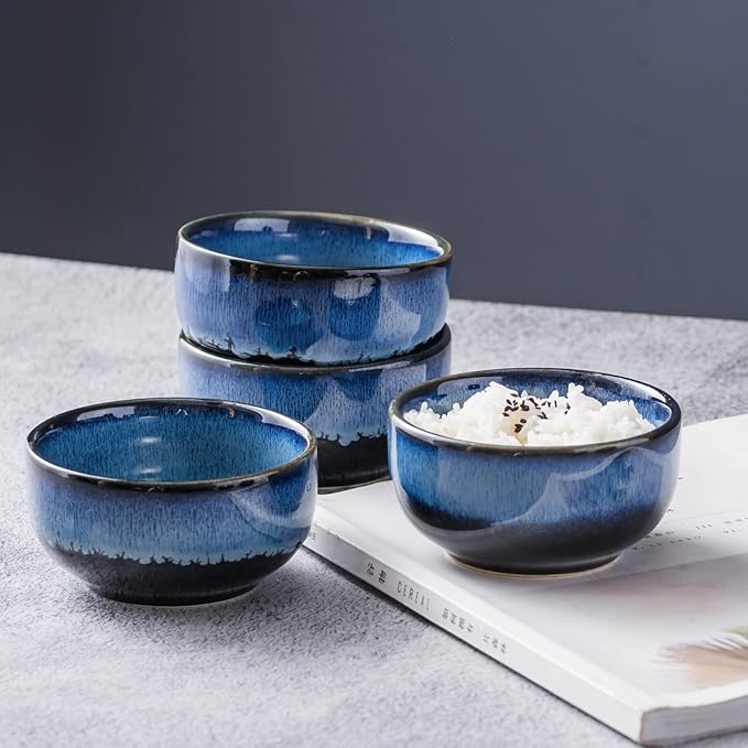 UNICASA Ceramic 8 oz Small Bowls Set, Porcelain Dessert Bowls Set of 4, Porcelain Reactive Glaze Bowls for Ice Cream, Snack, Dipping, Serving Bowls, Dishwasher & Microwave Safe, Blue