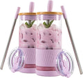 Pandaloo® Glass Cups With Lids and Straws -20 Fl Oz- Perfect Size Iced Coffee by Pandaloo