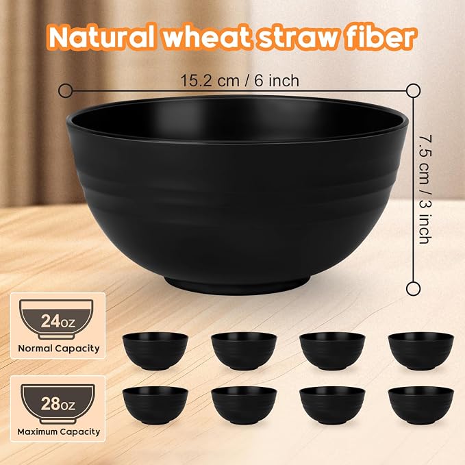 Unbreakable Cereal Bowls Set of 8, 26 Oz Wheat Straw Bowl Sets, Microwave & - Image 2