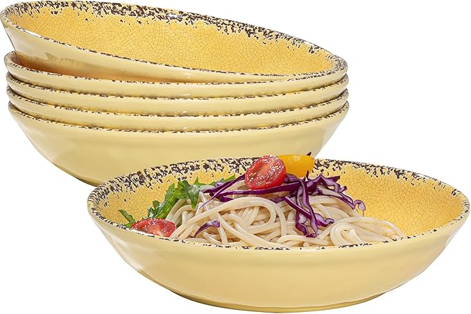 Farmhouse Melamine Pasta Bowls Set, 42 OZ Large Salad Bowls Set, 9.25 inch 6 by ZAROCRUS