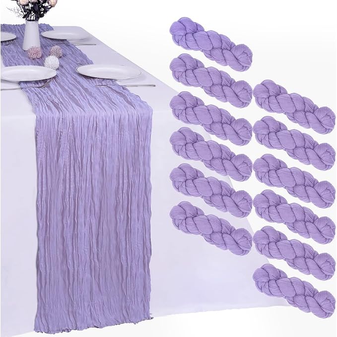 12 Pack Lavender Purple Cheesecloth Table Runner 35 x 120 Inch | Boho Gauze by RestfulGlow