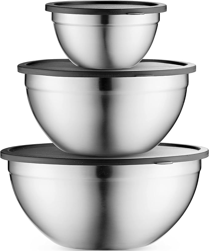 Mixing Bowls with Airtight Lids, Stainless Steel Nesting Bowl Set for Space Saving Storage, Ideal for Cooking, Baking, Prepping & Food Storage