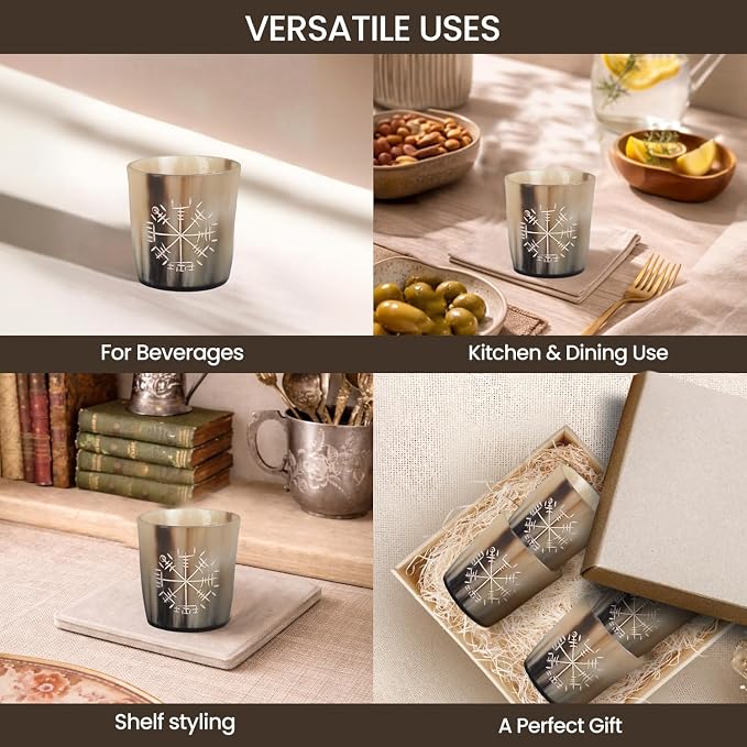 Handicrafts Home Viking Horn Shot Glasses Set of 4, Handmade Natural Ox Horn - Image 4
