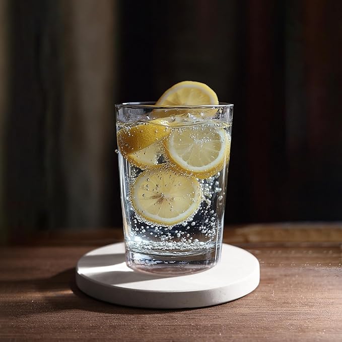 Limestone Water Absorbing Marble Coaster Set - Pack of 6 Absorbs Condensation and Spills Effectively Neutral Color Tone Complements Home Decor and bar Ideal