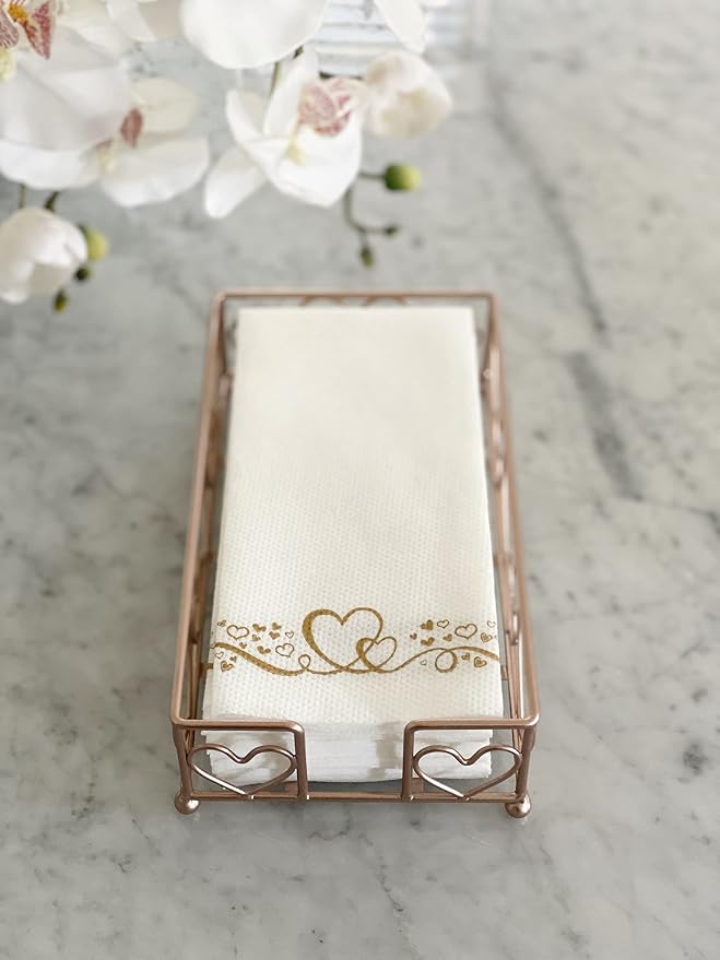 Rose Gold Loving Heart Elegant Sturdy Guest Napkin Holder | Disposable Paper - Image 4
