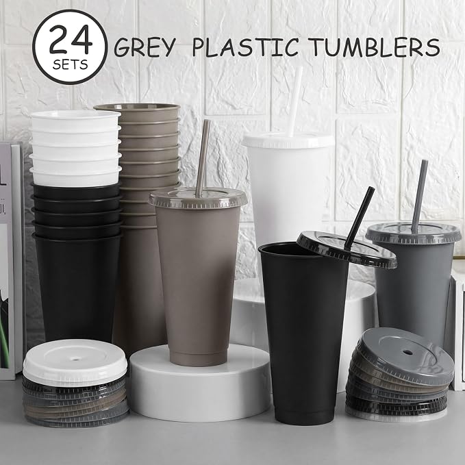 Skylety 12 Pcs Grey Plastic Cups - Image 4