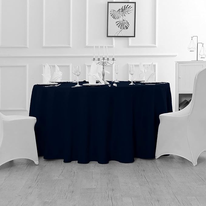 Fokitut 2 Pack Waterproof Round Tablecloth, 132 Inch, Stain Resistant and Wrinkle Polyester Table Cloth, Fabric Table Cover for Kitchen Dining, Wedding, Party, Holiday Dinner-Navy