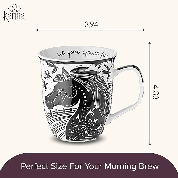Karma Gifts 14 oz Black and White Boho Mug Horse - Image 5