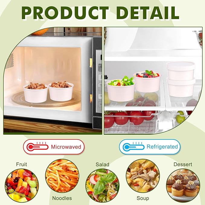 100 Pack 4 oz Disposable Soup Containers with Vented Lids, Kraft Soup Bowls Ice Cream Cups, White Paper Food Containers Microwavable and Freezer Safe for Hot Soup, Ice Cream (100 Pcs - White, 4 oz)