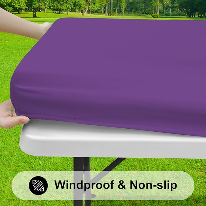 Smiry Rectangle Tablecloth, Elastic Fitted Flannel Backed Vinyl Tablecloths for 6ft Folding Tables, Waterproof Wipeable Table Covers for Indoor, Outdoor, Camping and Picnic (Purple, 30"x72")