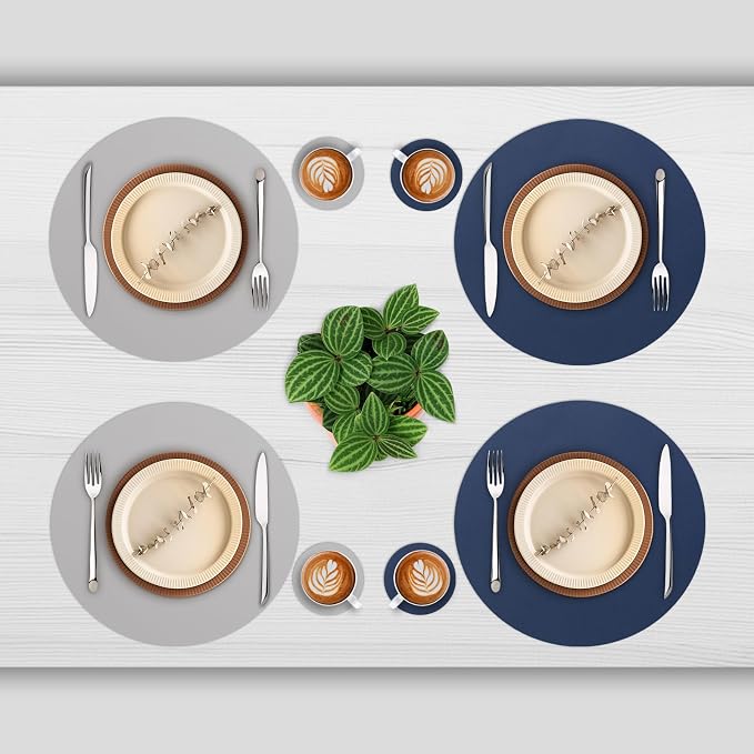 Myir JUN 15 Inches Round Placemats Set of 4 Faux Leather Place Mats | - Image 2